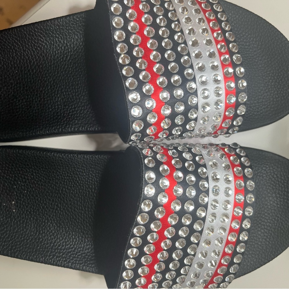 INC .. Black white and Red Studded Women's Slides